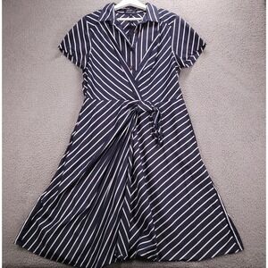 ESHAKTI Dress Size XL/16 Blue White Stripe Short Sleeve Fit Flare Dress
